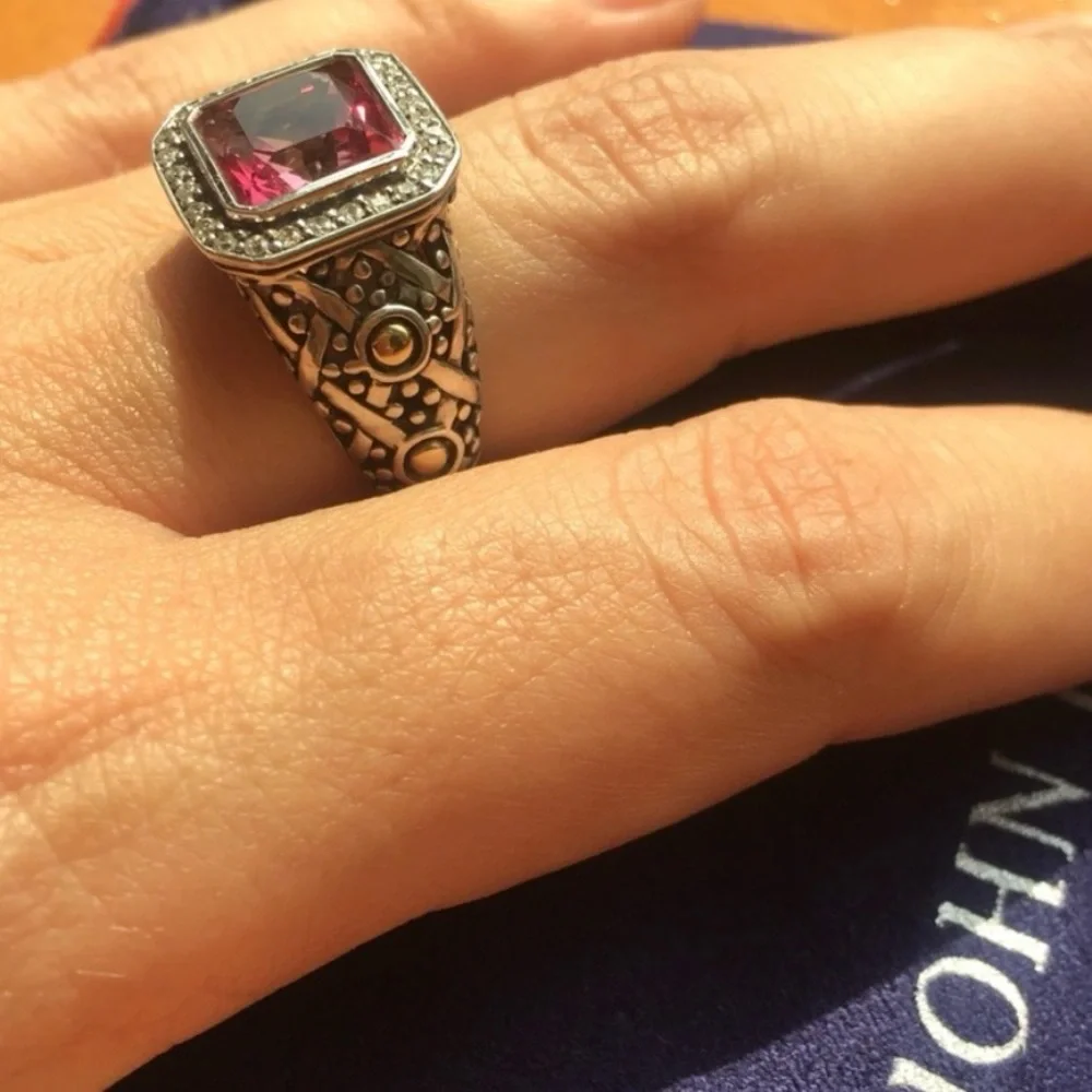 John Hardy Batu Sari Pink Topaz and Diamond Ring, Size 7 - Picture 2 of 8
